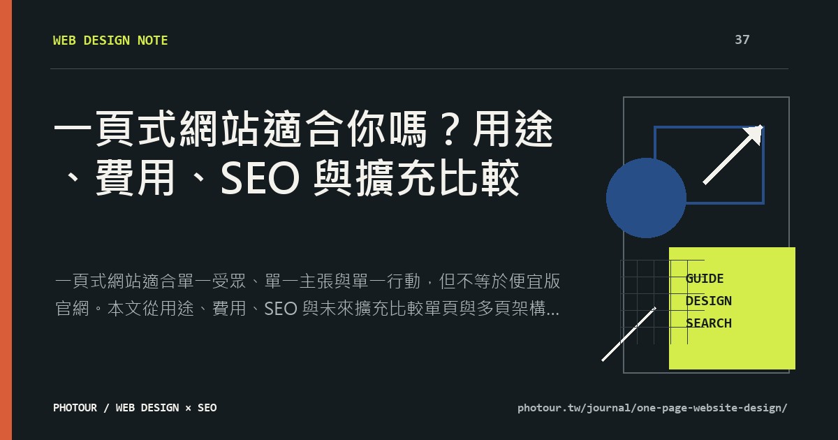 一頁式網站適合你嗎?用途、費用、SEO 與擴充比較重點摘要圖