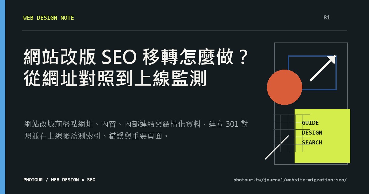 網站改版 SEO 移轉怎麼做？從網址對照到上線監測重點摘要圖
